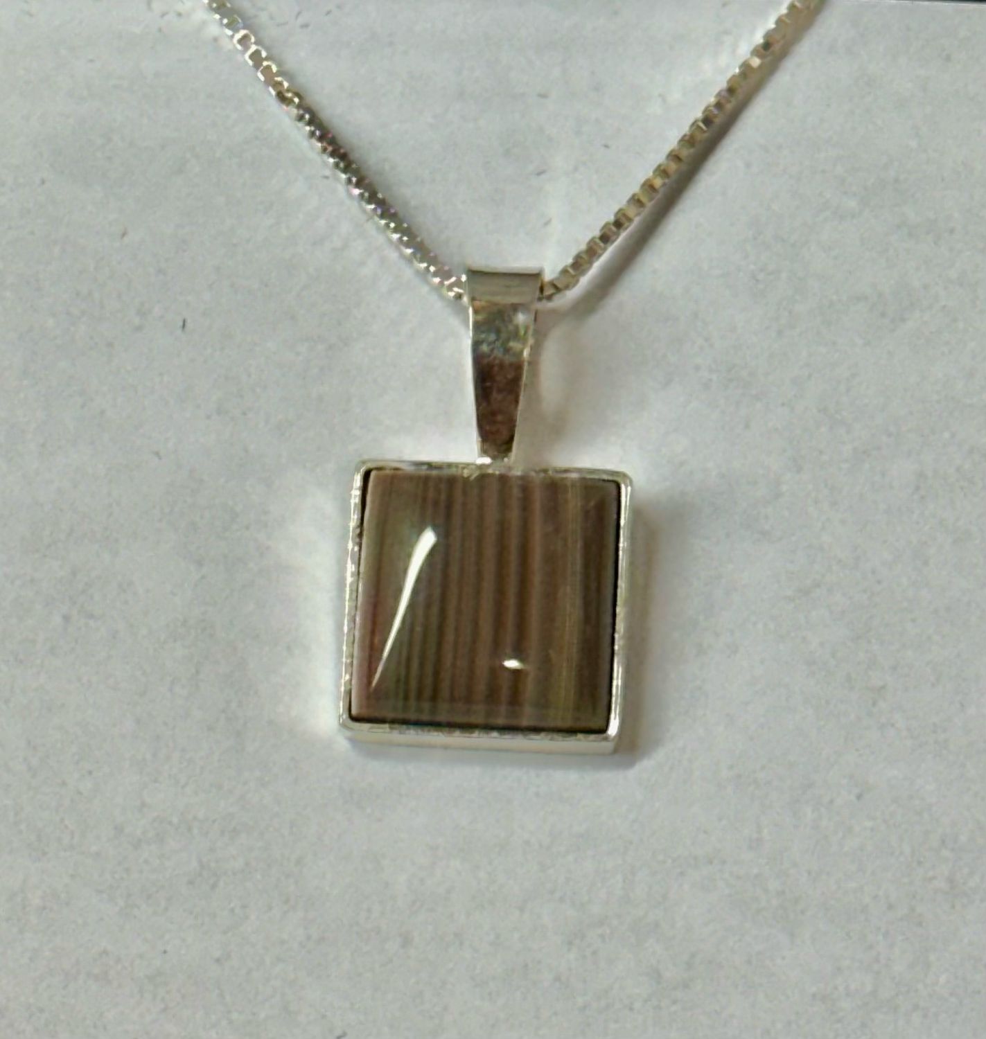 Square Banded Agate Small Pendant &amp; Chain - Fundy Treasures