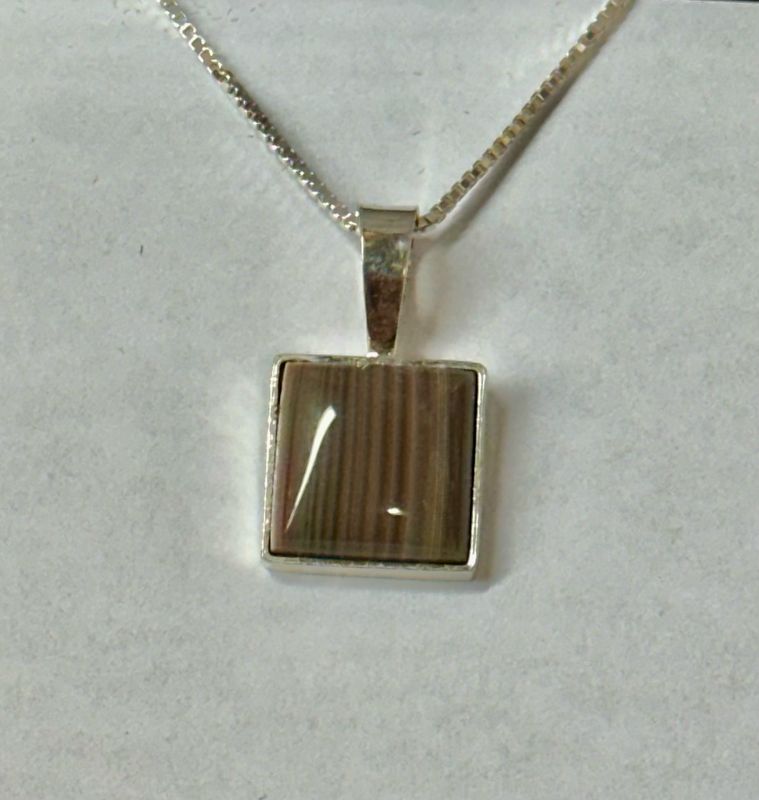 Square Banded Agate Small Pendant &amp; Chain - Fundy Treasures