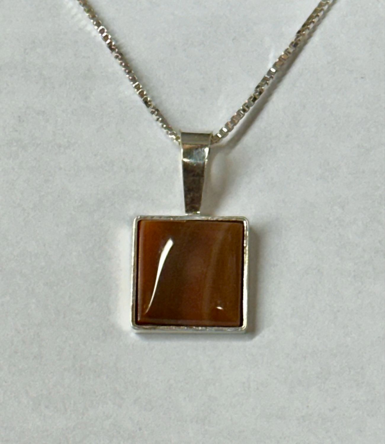 Square Carnelian Small Pendant &amp; Chain - Fundy Treasures