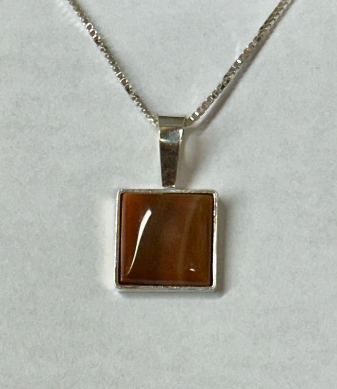 Square Carnelian Small Pendant &amp; Chain - Fundy Treasures