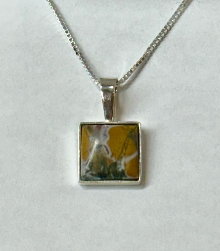 Square Jasper Small Pendant &amp; Chain - Fundy Treasures