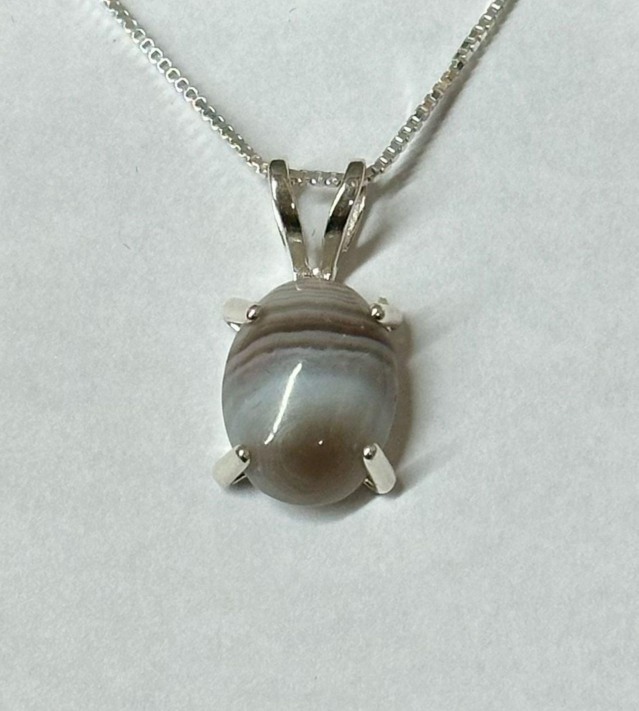 Oval Grey Banded Agate Small Pendant &amp; Chain - Fundy Treasures
