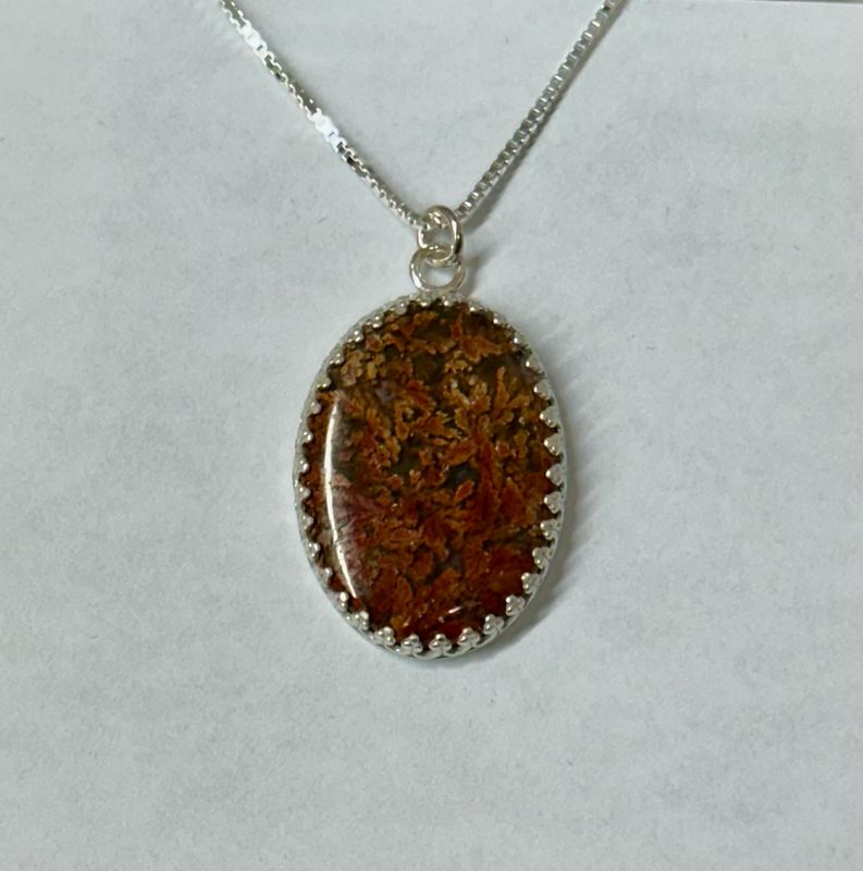 Oval Medium Moss Agate Pendant &amp; Chain - Fundy Treasures
