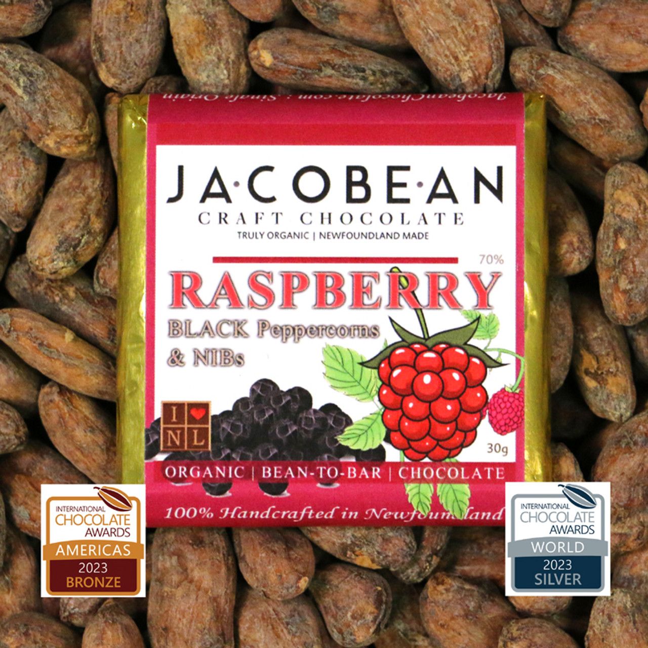 Raspberry Black Peppercorn Chocolate Bar - Jacobean Raspberry Black Peppercorn Chocolate Bar - Jacobean