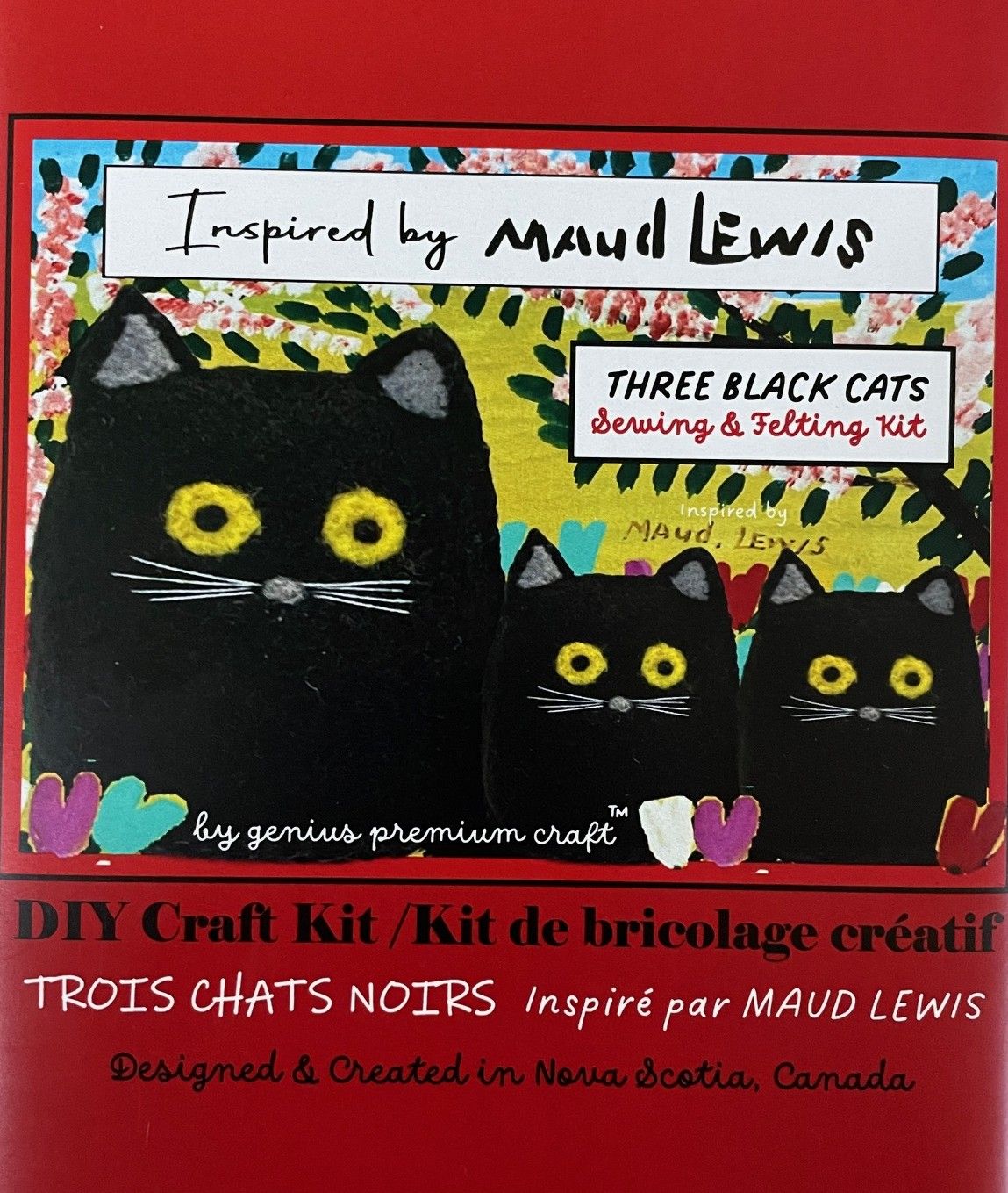 DIY Maud Lewis Inspired 3 Black Cats Sewing &amp; Felting Kit- Genius Premium Craft