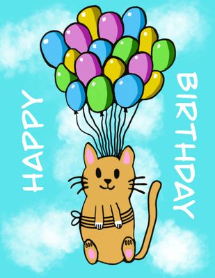 Happy Birthday Balloons in Sky Card - Halicat Happy Birthday Balloons in Sky Card - Halicat