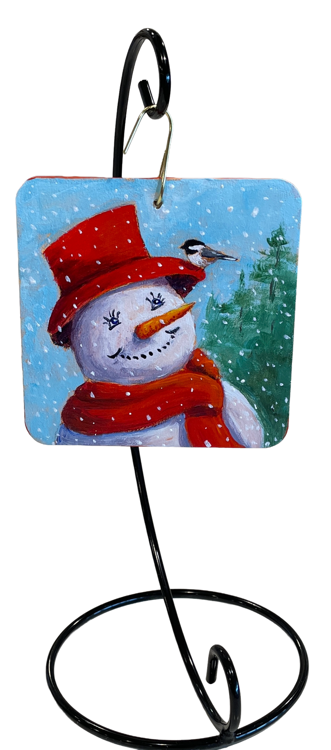 Snowman Mini Square Ornament with Stand #1 Snowman Mini Square Ornament with Stand #1