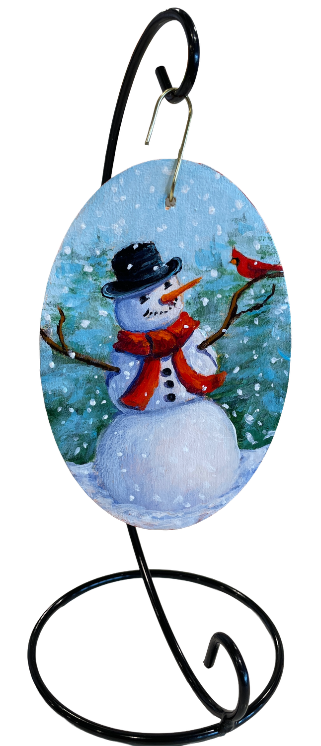 Snowman Mini Oval Ornament with Stand #1 Snowman Mini Oval Ornament with Stand #1
