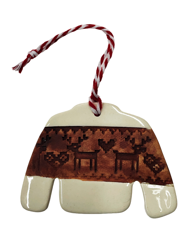 Ugly Sweater with Reindeer Stripe Porcelain Ornament - MITM Ugly Sweater with Reindeer Stripe Porcelain Ornament - MITM