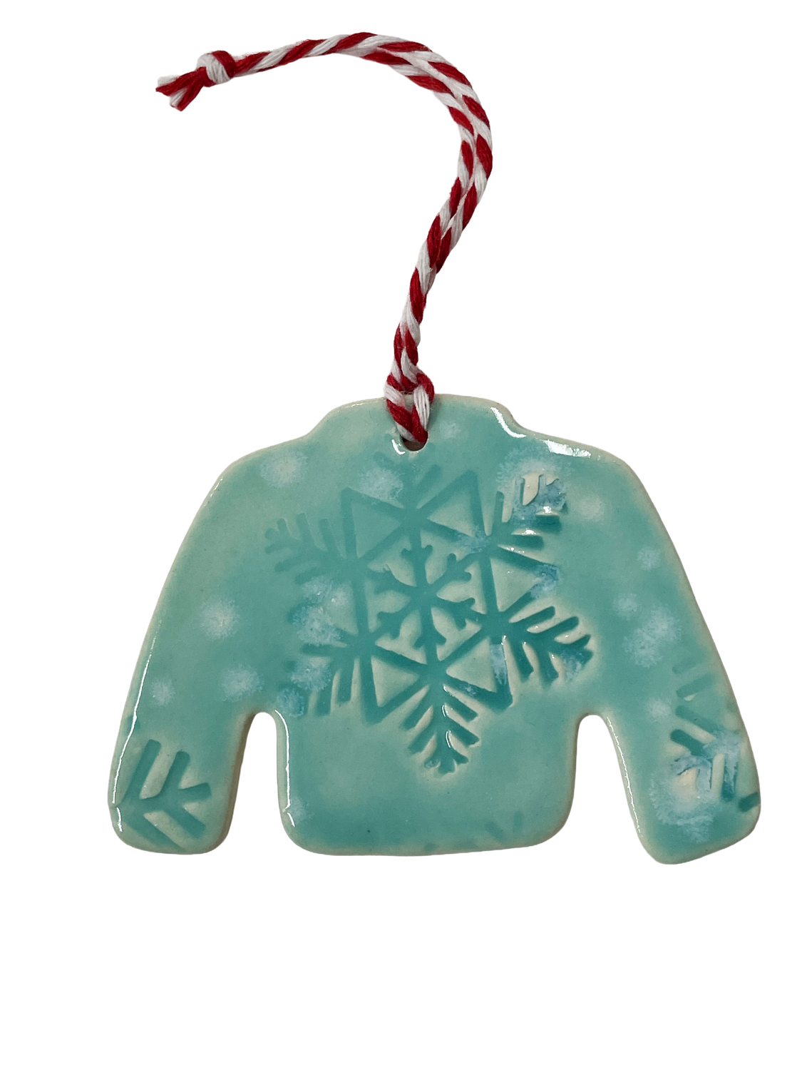 Aqua Sweater with Snowflake Porcelain Ornament - MITM 