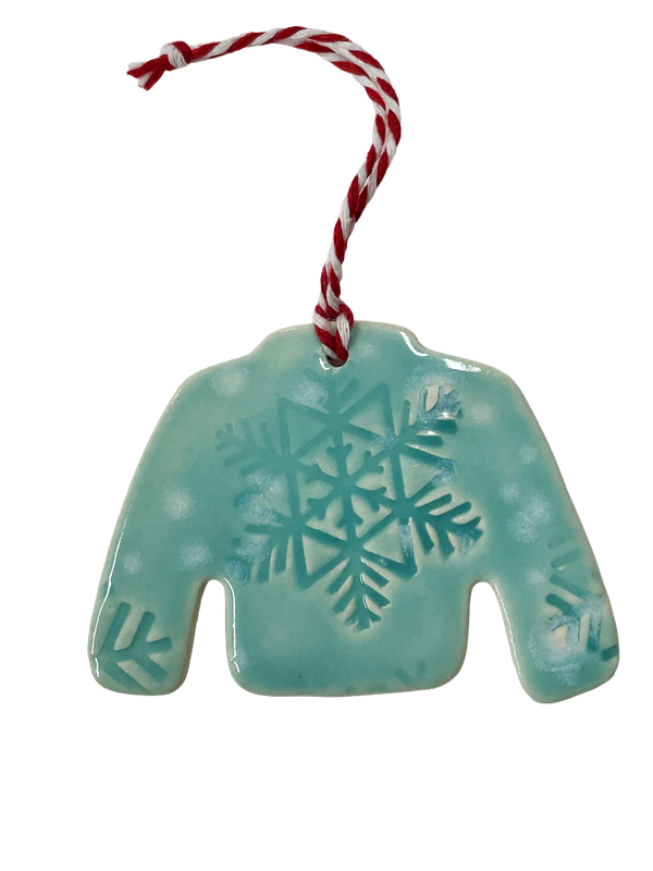 Aqua Sweater with Snowflake Porcelain Ornament - MITM Aqua Sweater with Snowflake Porcelain Ornament - MITM