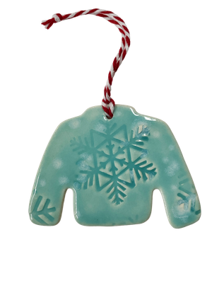 Aqua Sweater with Snowflake Porcelain Ornament - MITM Aqua Sweater with Snowflake Porcelain Ornament - MITM