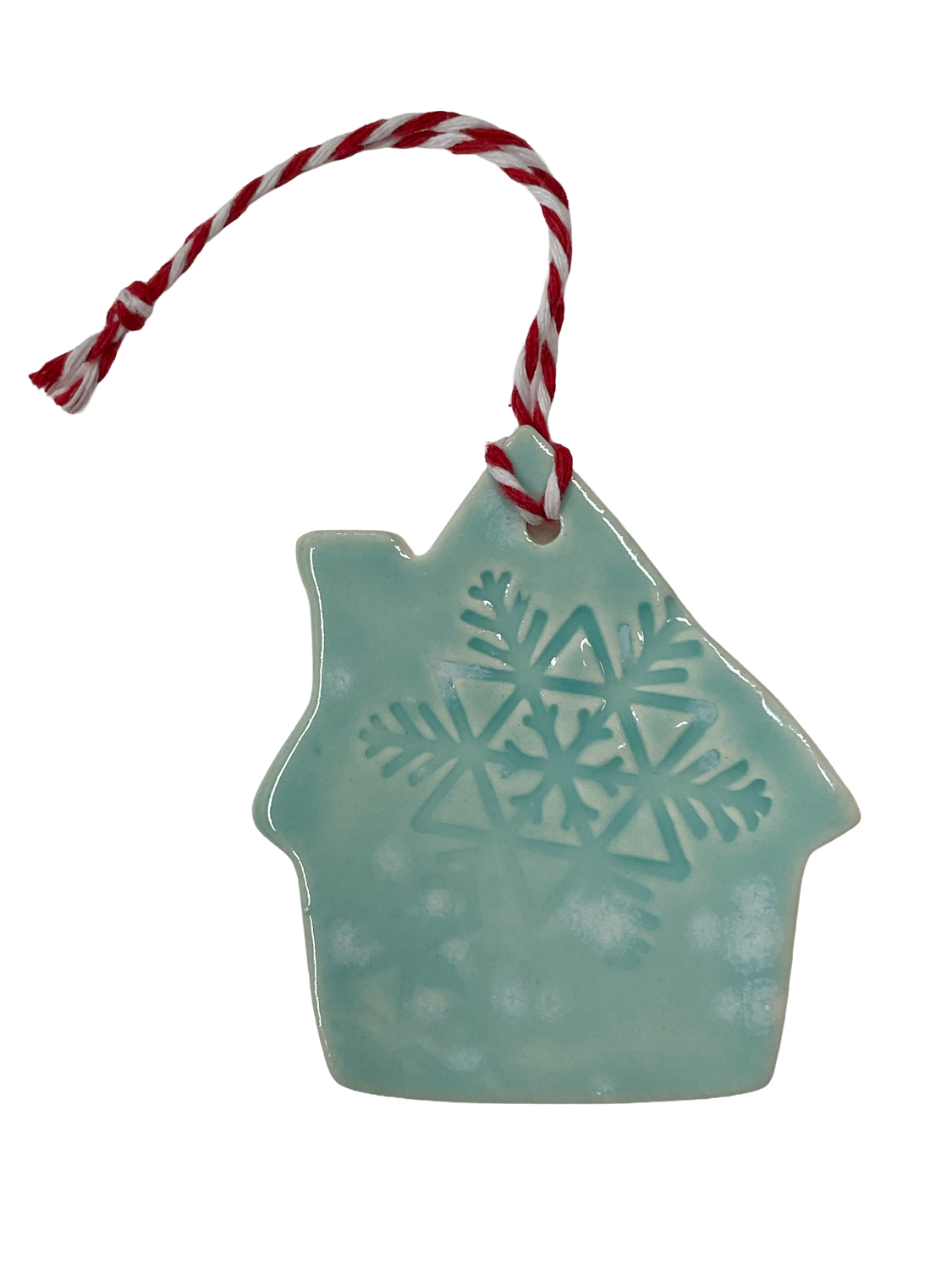 Aqua House with Snowflake Porcelain Ornament - MITM Aqua House with Snowflake Porcelain Ornament - MITM