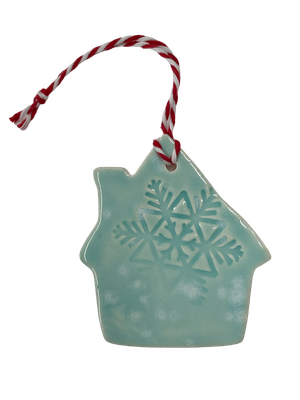 Aqua House with Snowflake Porcelain Ornament - MITM Aqua House with Snowflake Porcelain Ornament - MITM