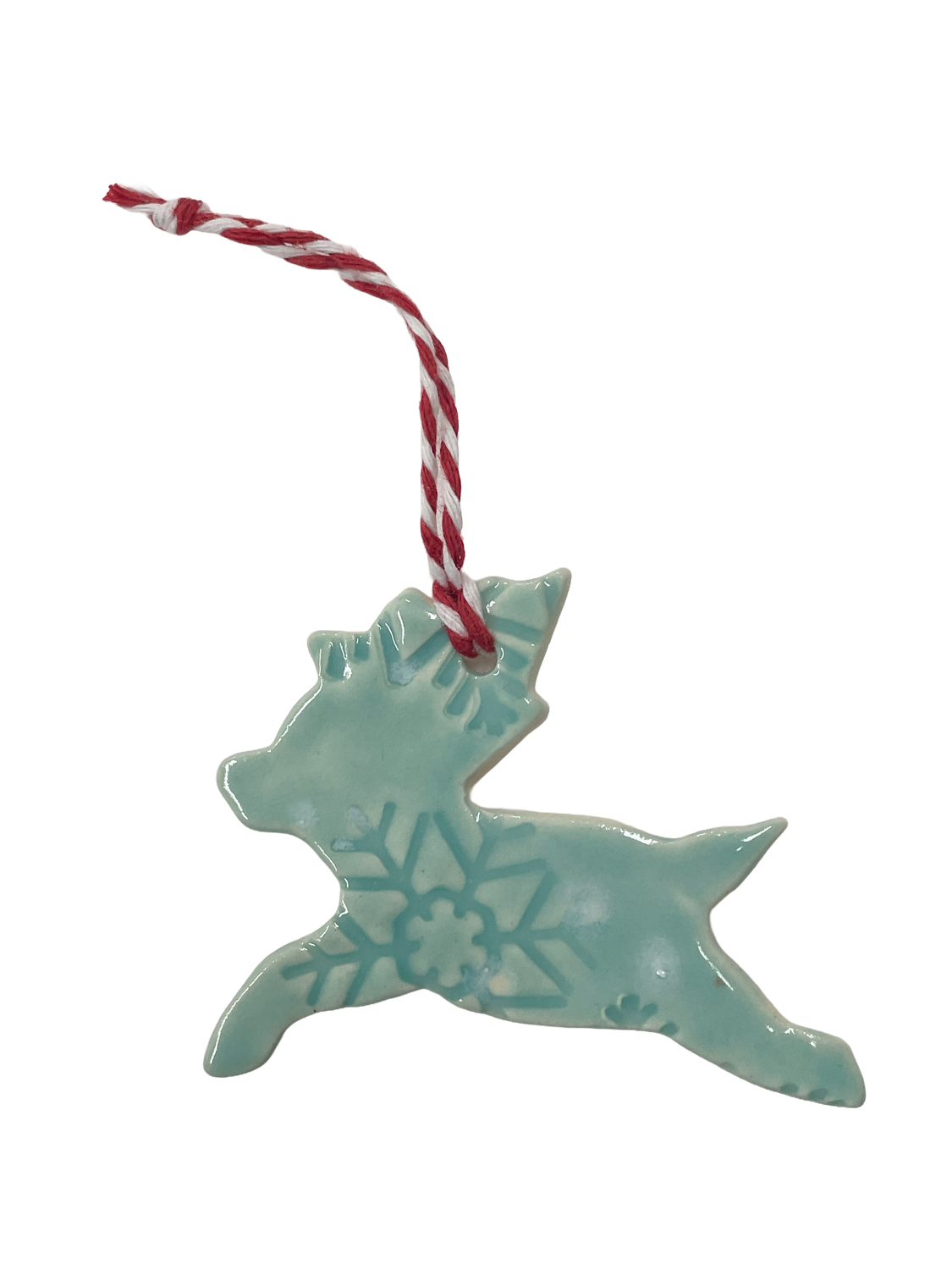 Aqua Reindeer with Snowflake Porcelain Ornament - MITM Aqua Reindeer with Snowflake Porcelain Ornament - MITM