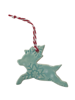 Aqua Reindeer with Snowflake Porcelain Ornament - MITM Aqua Reindeer with Snowflake Porcelain Ornament - MITM