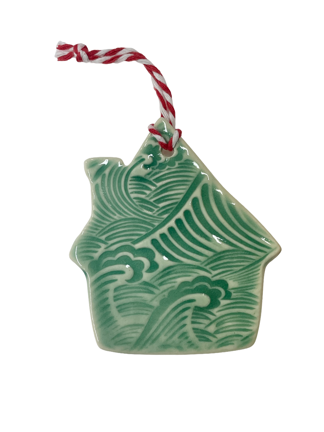 Green House with Waves Porcelain Ornament - MITM Green House with Waves Porcelain Ornament - MITM