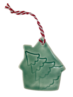 Green House with Tree Porcelain Ornament - MITM Green House with Tree Porcelain Ornament - MITM