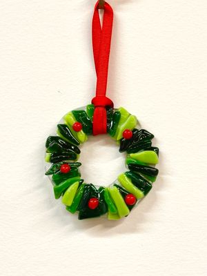 Green - (Lighter) Fused Glass Wreath -  Moxy 