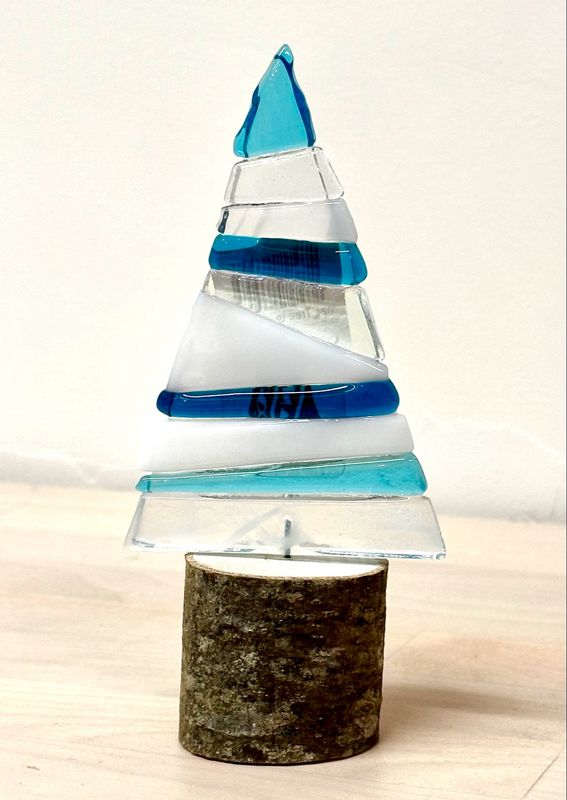Christmas Tree (Blue &amp; White) on Wood - Moxy