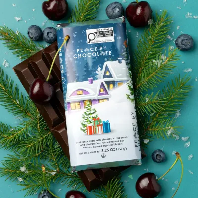 Dark Chocolate Holiday Bar with Cherries, Cranberries & Blueberries - Peace by Chocolate Dark Chocolate Holiday Bar with Cherries, Cranberries & Blueberries - Peace by Chocolate