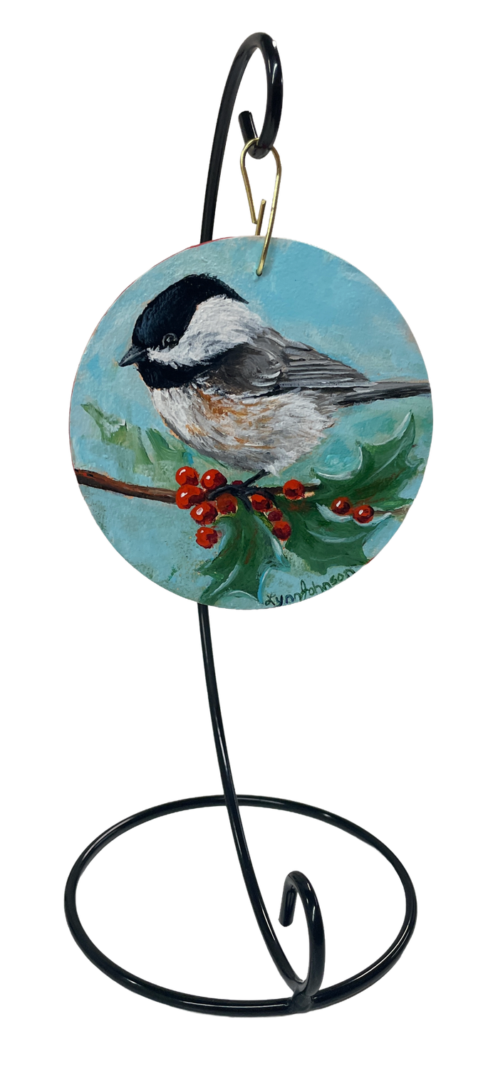 Chickadee Round w Stand - Lynn Johnson Chickadee Round w Stand - Lynn Johnson