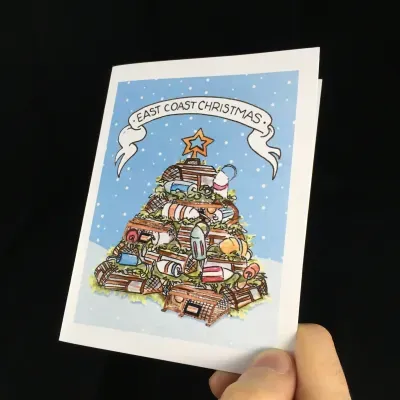 East Coast Christmas (Lobster Trap Tree) Flat Card -BardBardBard