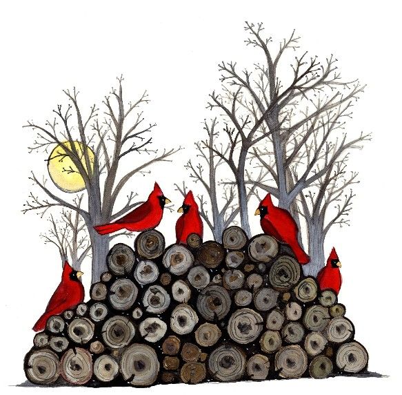 Cardinals on Woodpile Card - Sarah Duggan