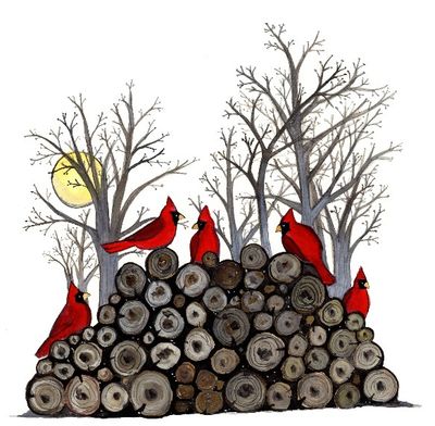 Cardinals on Woodpile Card - Sarah Duggan