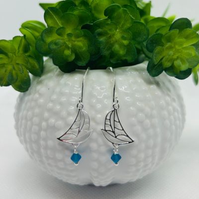 Sailboat Earrings with Blue Crystals- Shy Giraffe 