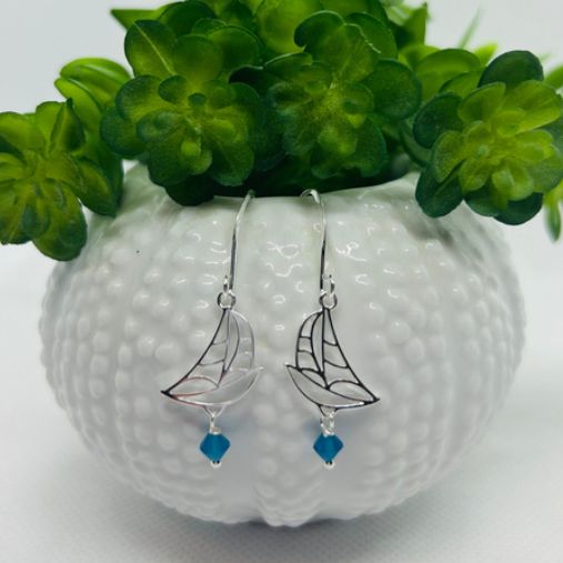 Sailboat Earrings with Blue Crystals- Shy Giraffe 