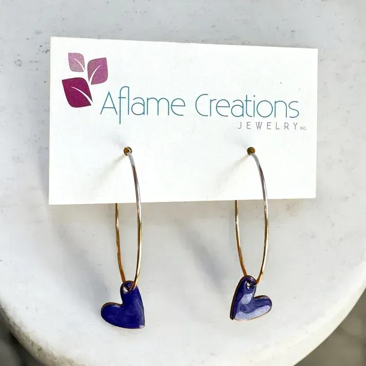 Royal Blue Heart Hoop Earrings - Aflame 