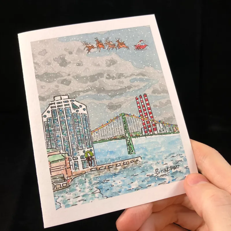 Santa Over Purdy's Wharf Flat Card - Bard Bard Bard Santa Over Purdy's Wharf Flat Card - Bard Bard Bard