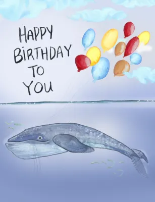 Happy Birthday Whale &amp; Balloon Card - Sarah Duggan