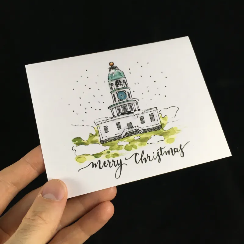 Citadel Hill Clock Merry Christmas Flat Card- Bardbardbard Citadel Hill Clock Merry Christmas Flat Card- Bardbardbard