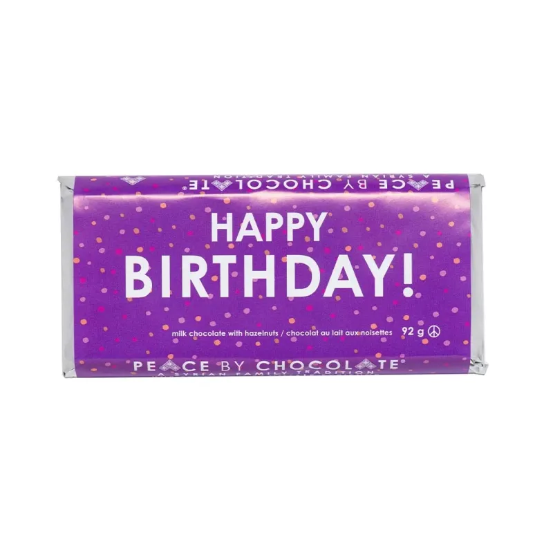 Happy Birthday! Milk Chocolate Hazelnut Bar- Peace by Chocolate 