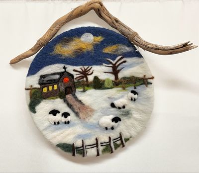 Large Felted Wall Art - Winter Town