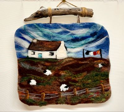 Large Felted Wall Art - Sheep Farm