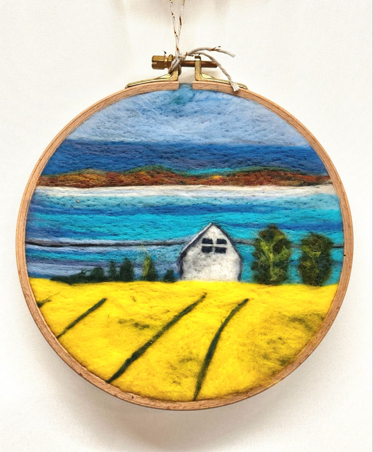 Large Felted Wall Art in Hoop - Farm Landscape 