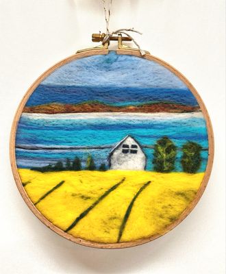 Large Felted Wall Art in Hoop - Farm Landscape 