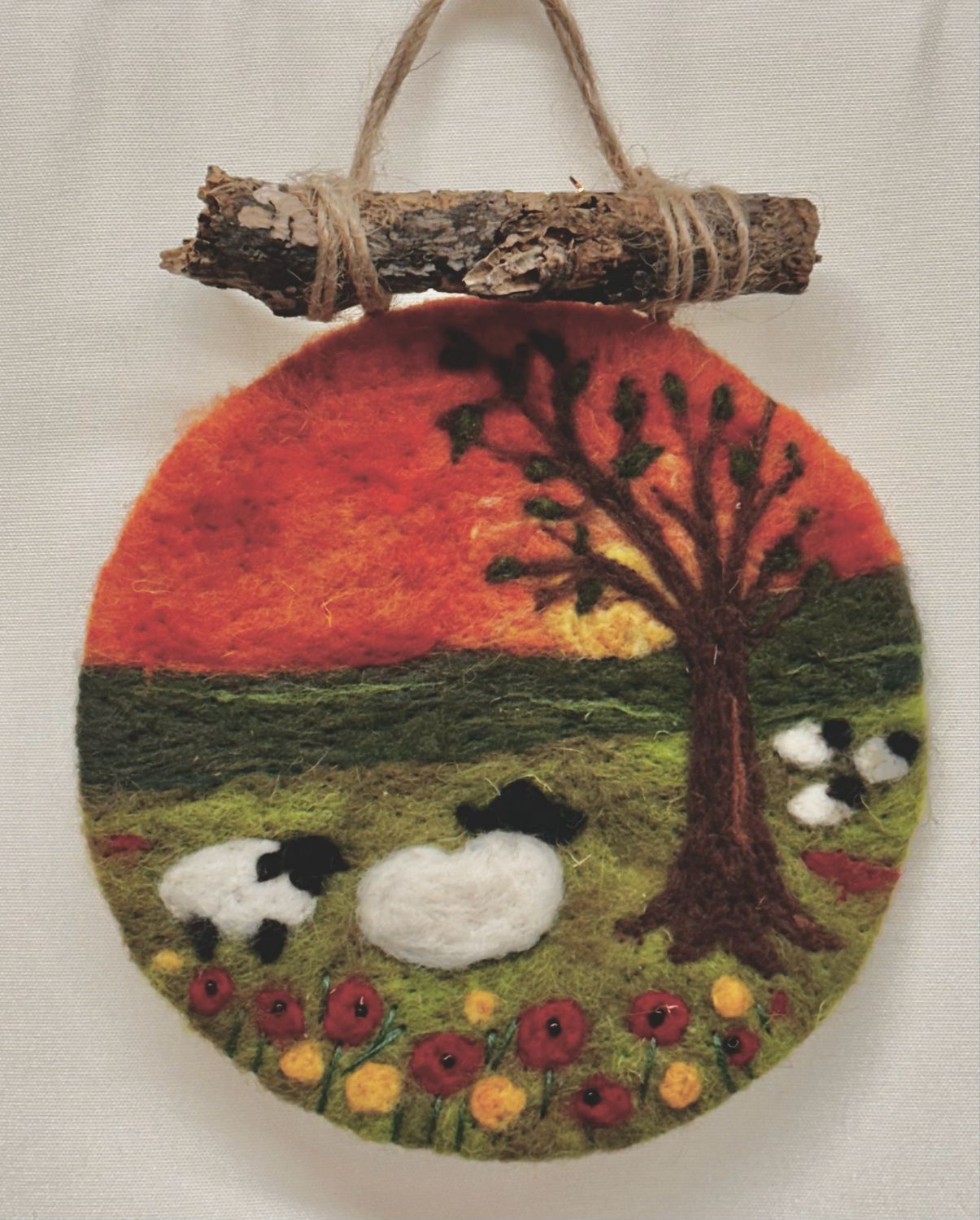 Small Felted Wall Art - Sheep Landscape