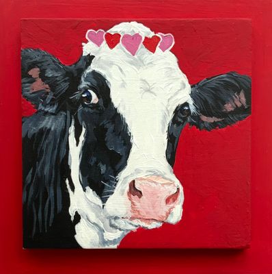 Genelle the Cow on Red - Susan Sweet