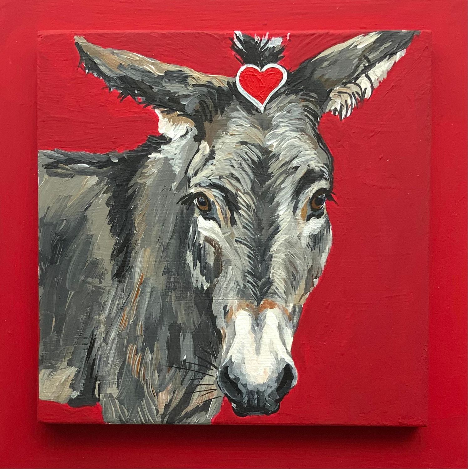 Frank the Donkey on Red - Susan Sweet