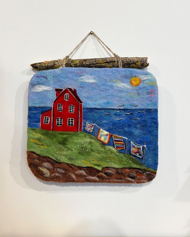 Large Felted Wall Art with Driftwood - Clothesline - Magic of Wool
