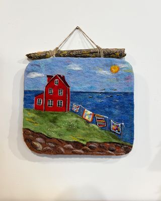 Large Felted Wall Art with Driftwood - Clothesline - Magic of Wool