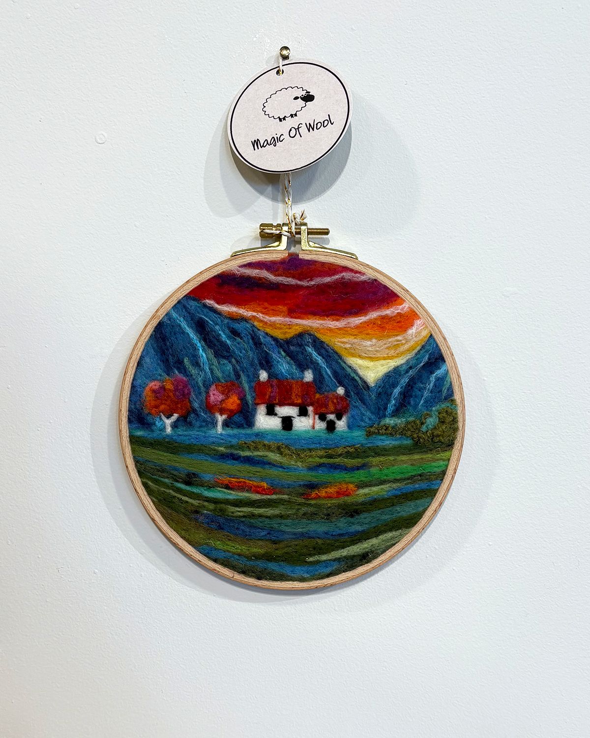 Large Felted Wall Art in a Hoop - Farm Landscape - Magic of Wool