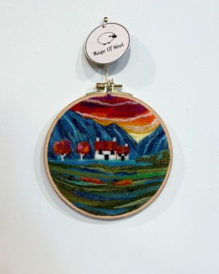 Large Felted Wall Art in a Hoop - Farm Landscape - Magic of Wool