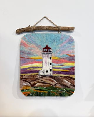 Large Felted Wall Art with Driftwood - Peggy's Cove Sunset - Magic of Wool