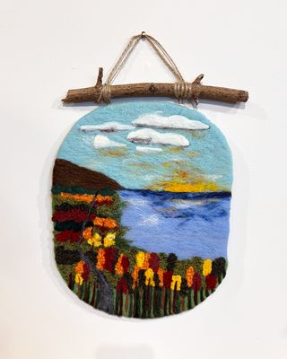 Large Felted Wall Art with Driftwood - Fall at Cabot Trail - Magic of Wool