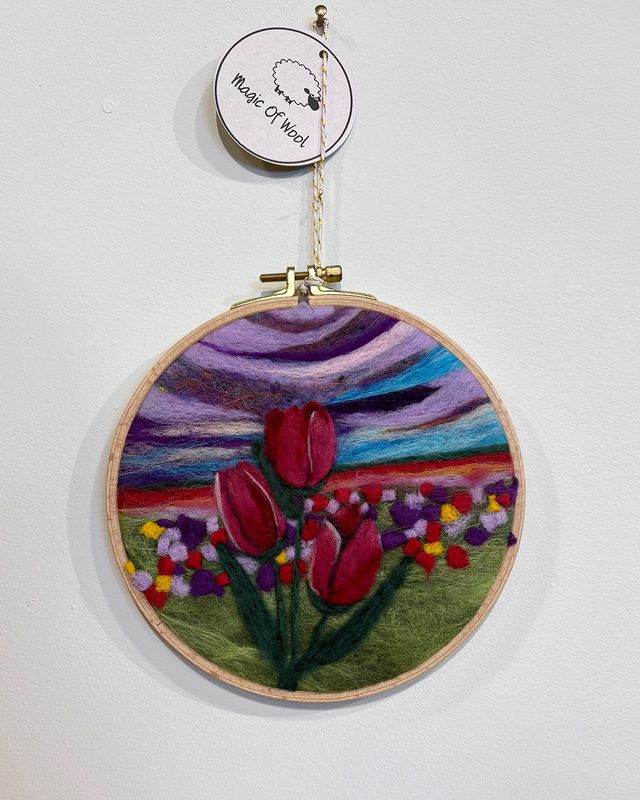 Large Felted Wall Art in a Hoop - Tulip Field - Magic of Wool